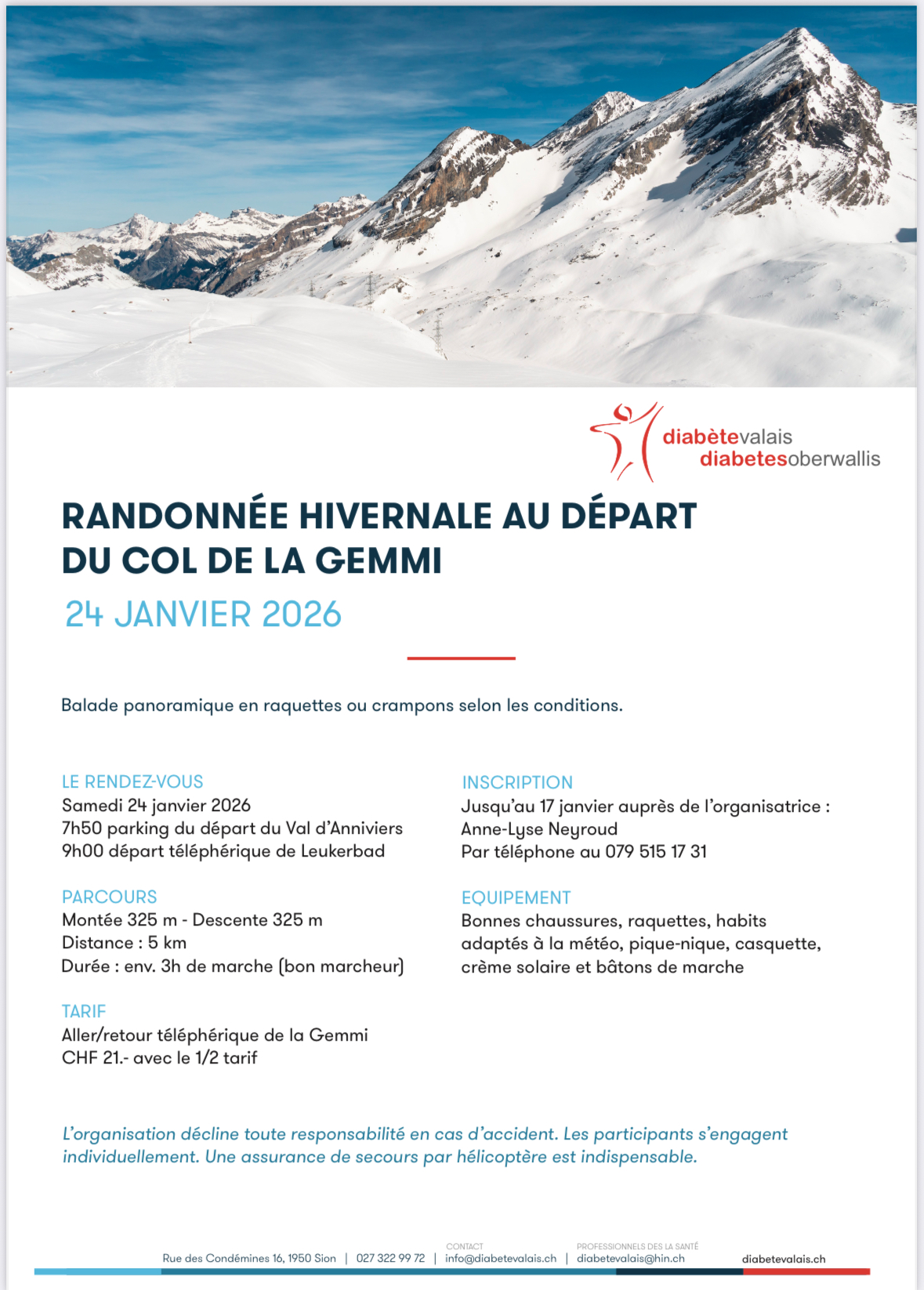 randonnée hivernale diabète valais